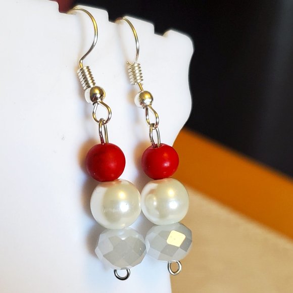 Silver Tone Hook Czech Glass Bead Dangle Earrings